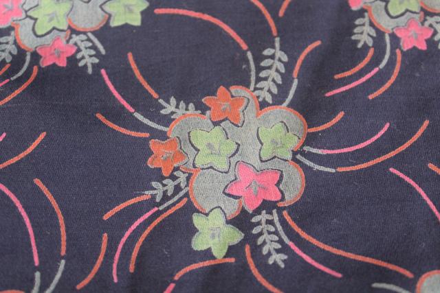 photo of antique fabric, starflower print navy blue cotton, 1920s 1930s vintage dress material #3