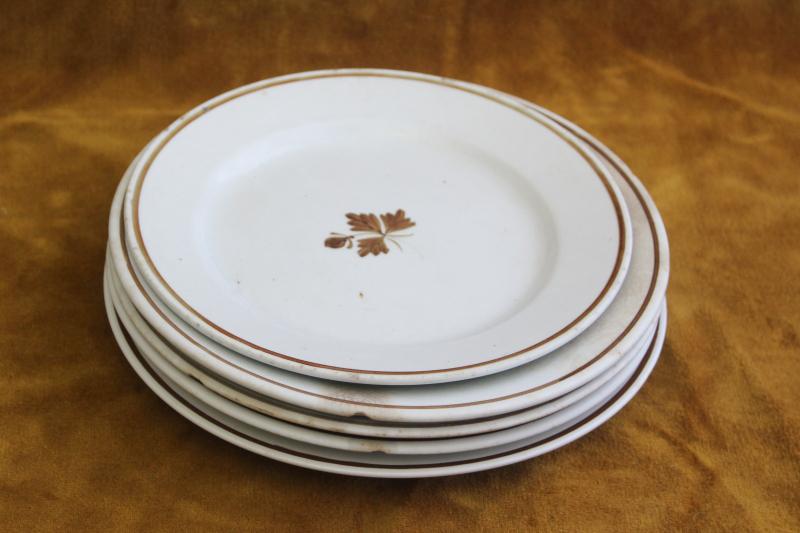 photo of antique farm country kitchen china, very worn old Tea Leaf ironstone dinner plates #1