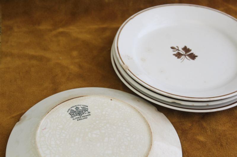 photo of antique farm country kitchen china, very worn old Tea Leaf ironstone dinner plates #3