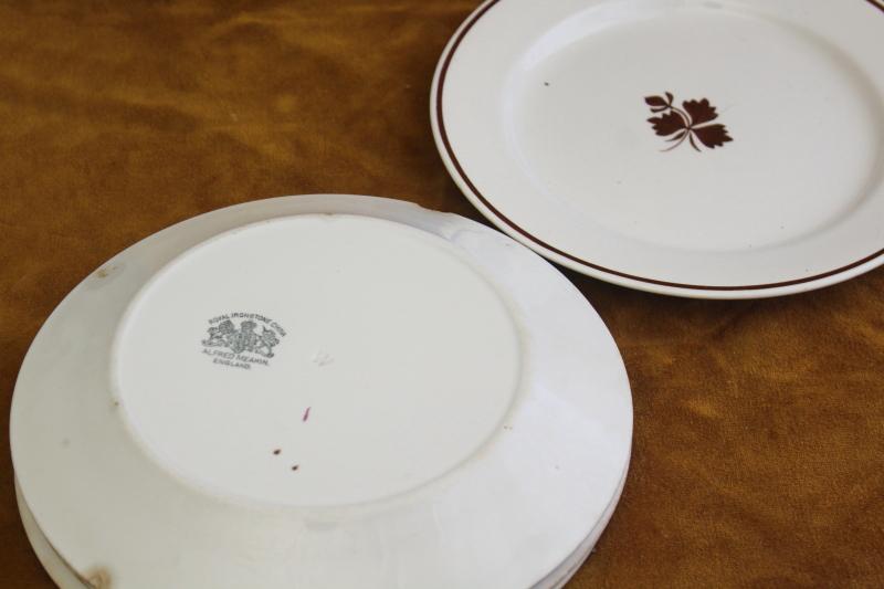 photo of antique farm country kitchen china, very worn old Tea Leaf ironstone dinner plates #5