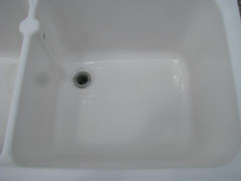 photo of antique farmhouse vintage ironstone porcelain double basin farm kitchen sink #8