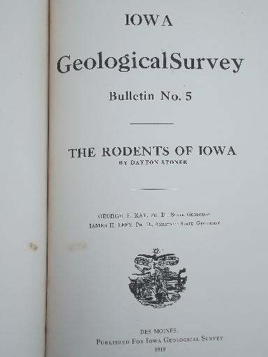 photo of antique farming book Rodents of Iowa, 1918 Iowa Geological Survey book  #3