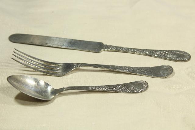 photo of antique flatware, primitive rustic country pioneer tin silverware, knife fork spoon #6