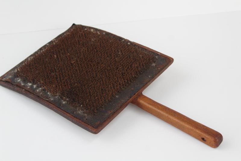 photo of antique flax comb or wool carder for fiber carding, old wood brush 1800s vintage #3