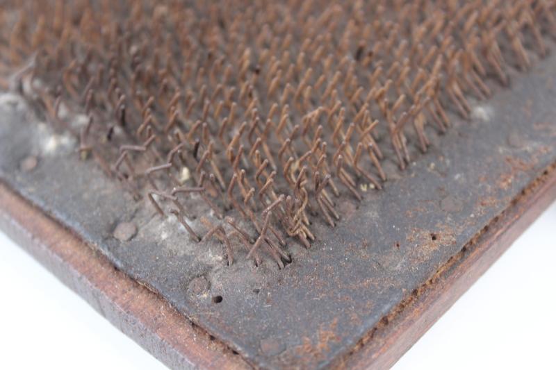 photo of antique flax comb or wool carder for fiber carding, old wood brush 1800s vintage #4