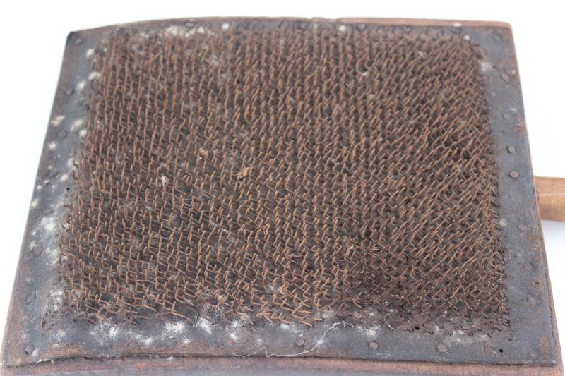 photo of antique flax comb or wool carder for fiber carding, old wood brush 1800s vintage #5