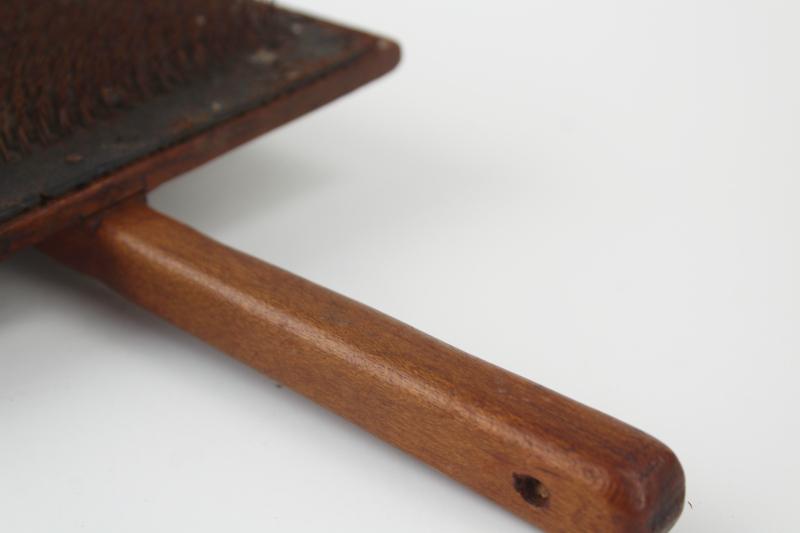 photo of antique flax comb or wool carder for fiber carding, old wood brush 1800s vintage #6