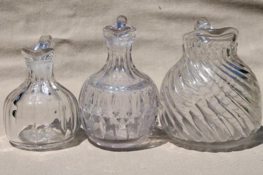 photo of antique flint glass cruet bottles, heavy old glass pitchers w/ pontil marks #5