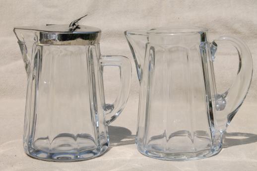 photo of antique flint glass pitchers, creamer or milk jug & vintage syrup pitcher #1