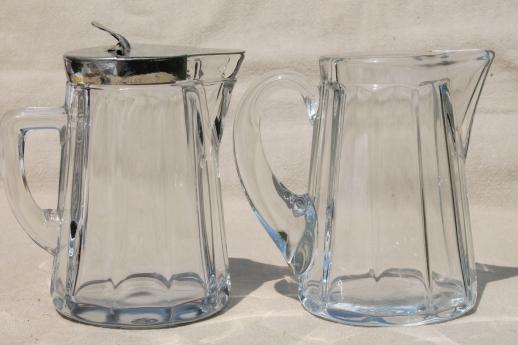 photo of antique flint glass pitchers, creamer or milk jug & vintage syrup pitcher #5