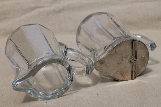 photo of antique flint glass pitchers, creamer or milk jug & vintage syrup pitcher #11