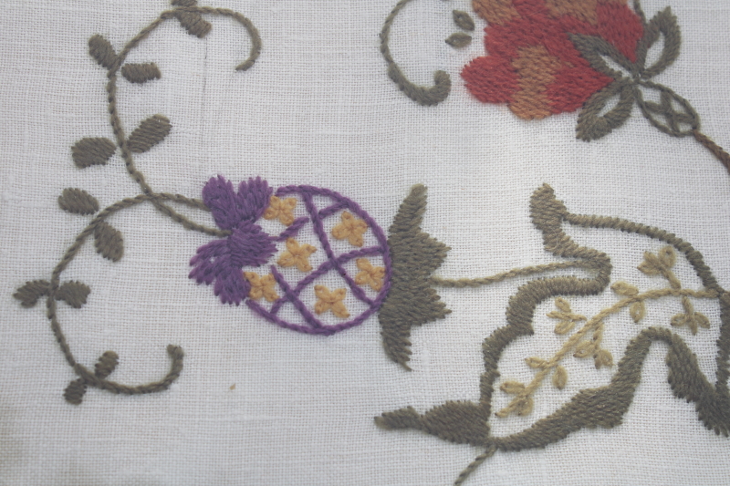 photo of antique floral crewel embroidery on linen in original gold gesso oak picture frame #5