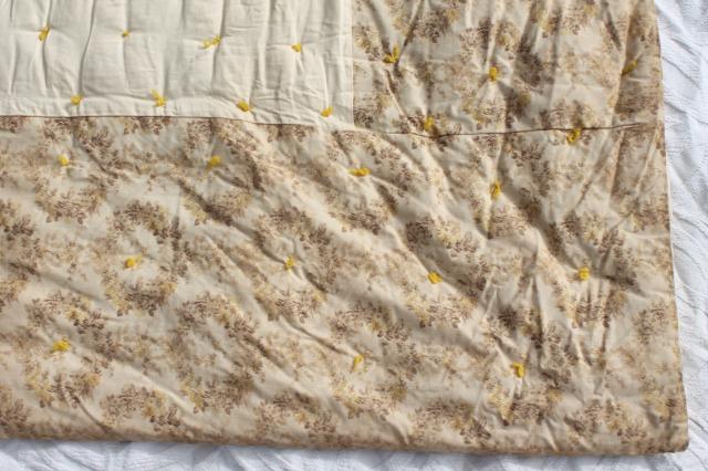 photo of antique floral print cotton fabric comforters, eiderdown style vintage tied quilts #4