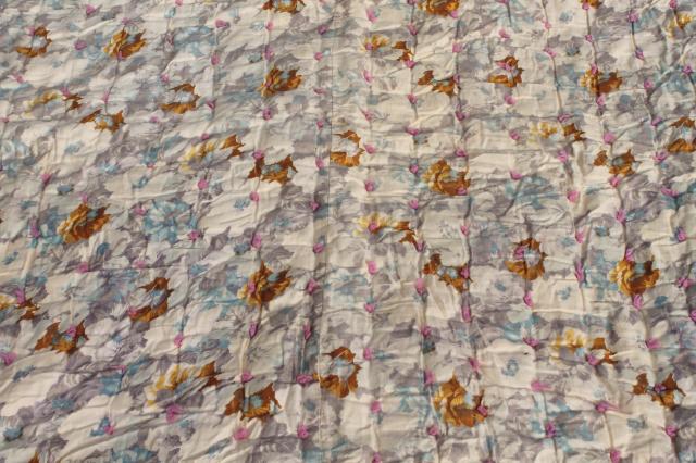 photo of antique floral print cotton fabric comforters, eiderdown style vintage tied quilts #8