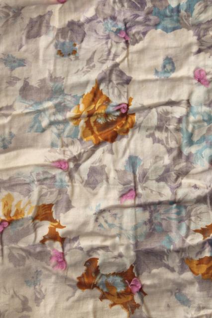 photo of antique floral print cotton fabric comforters, eiderdown style vintage tied quilts #9