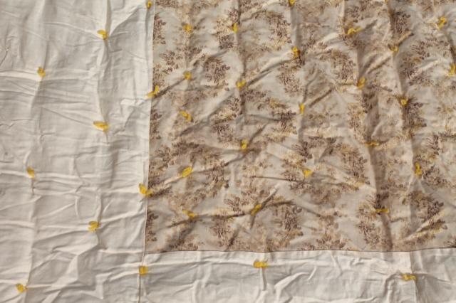 photo of antique floral print cotton fabric comforters, eiderdown style vintage tied quilts #14