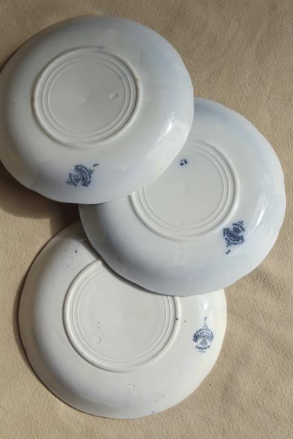 photo of antique flow blue and white china, English Victorian era bowls & saucer plates #2