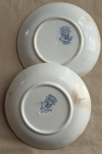 photo of antique flow blue and white china, English Victorian era bowls & saucer plates #11