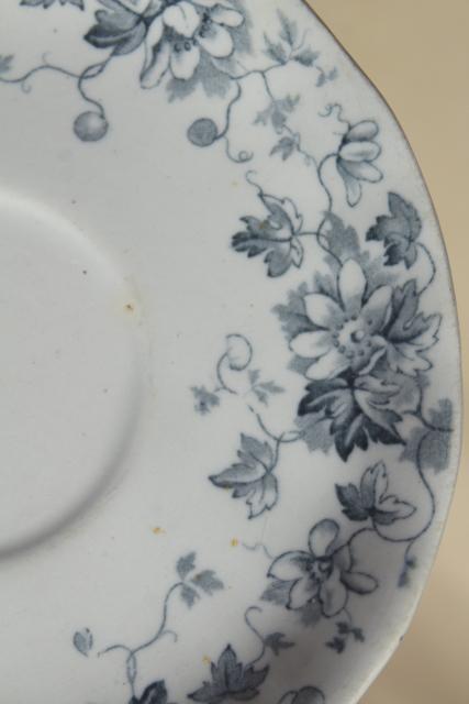 photo of antique flow blue and white china, English Victorian era bowls & saucer plates #15