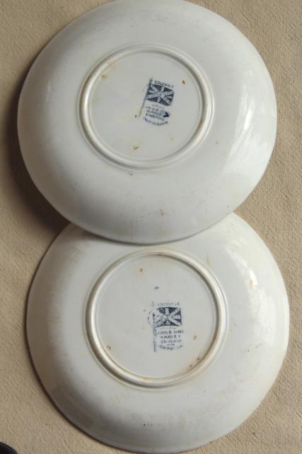 photo of antique flow blue and white china, English Victorian era bowls & saucer plates #17