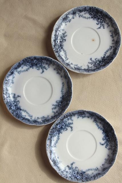 photo of antique flow blue and white china, English Victorian era bowls & saucer plates #18