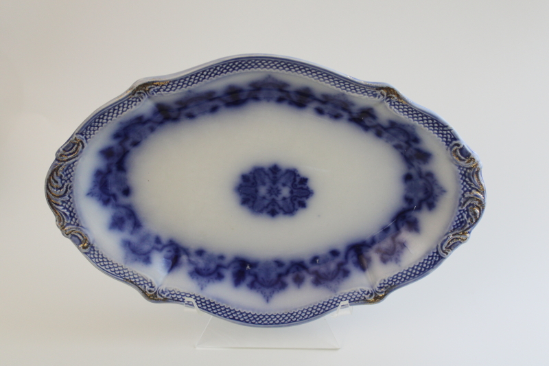 photo of antique flow blue china, 1800s vintage Grindley England platter or oval plate Celtic pattern  #1