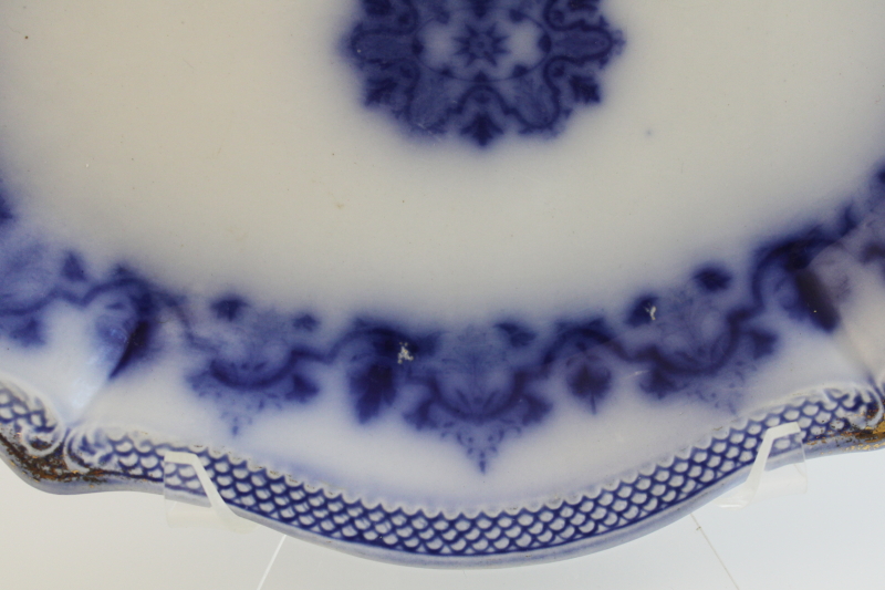 photo of antique flow blue china, 1800s vintage Grindley England platter or oval plate Celtic pattern  #2