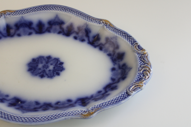 photo of antique flow blue china, 1800s vintage Grindley England platter or oval plate Celtic pattern  #3