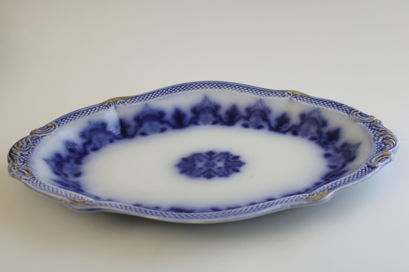 photo of antique flow blue china, 1800s vintage Grindley England platter or oval plate Celtic pattern  #4