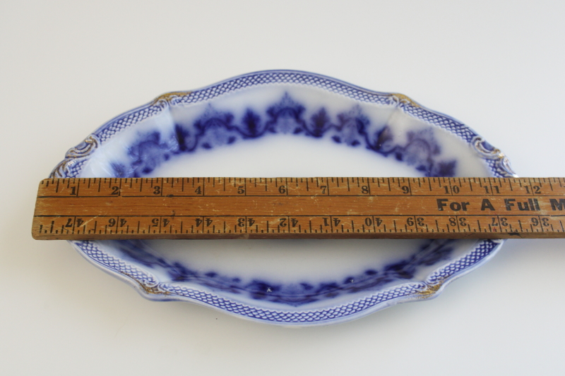 photo of antique flow blue china, 1800s vintage Grindley England platter or oval plate Celtic pattern  #8