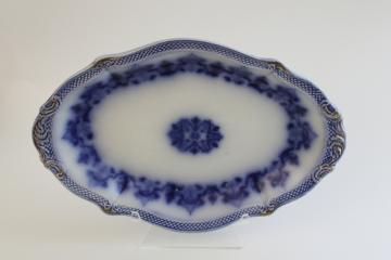 catalog photo of antique flow blue china, 1800s vintage Grindley England platter or oval plate Celtic pattern 