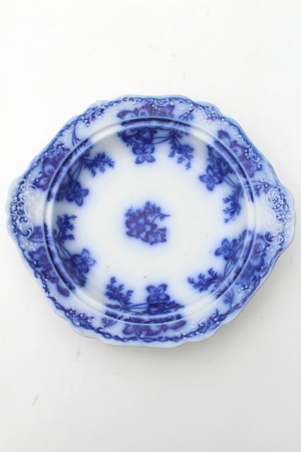 photo of antique flow blue china, Claremont Johnson Bros embossed plate for round covered butter dish #1