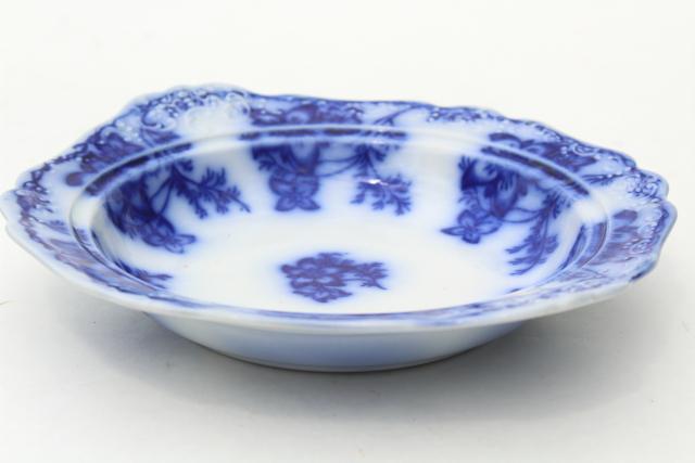 photo of antique flow blue china, Claremont Johnson Bros embossed plate for round covered butter dish #2