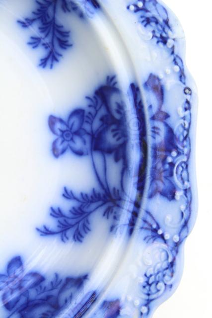 photo of antique flow blue china, Claremont Johnson Bros embossed plate for round covered butter dish #3