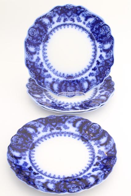 photo of antique flow blue china plates, Johnson Bros Florida pattern 1880s vintage #1