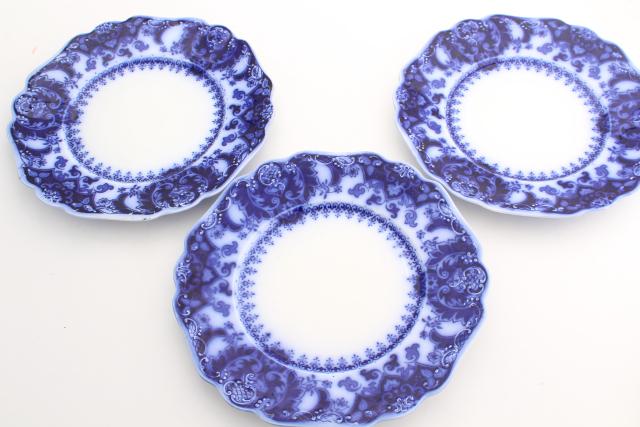 photo of antique flow blue china plates, Johnson Bros Florida pattern 1880s vintage #5