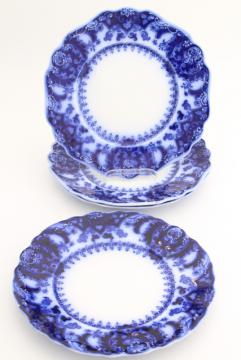 catalog photo of antique flow blue china plates, Johnson Bros Florida pattern 1880s vintage