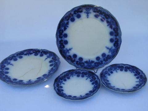 photo of antique flow blue china plates, vintage Johnson Bros. Stanley pattern, dated 1899 #1