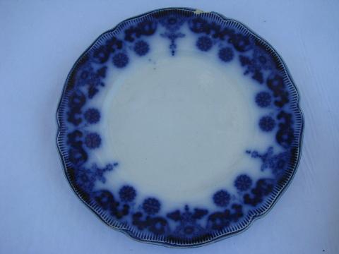 photo of antique flow blue china plates, vintage Johnson Bros. Stanley pattern, dated 1899 #3
