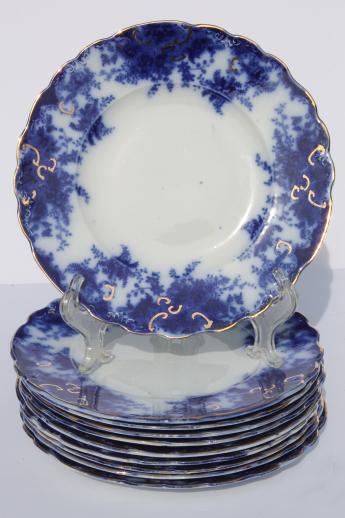 photo of antique flow blue china plates set of 10, unmarked English Staffordshire 1880s? #1