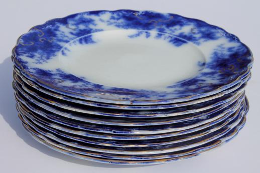 photo of antique flow blue china plates set of 10, unmarked English Staffordshire 1880s? #3
