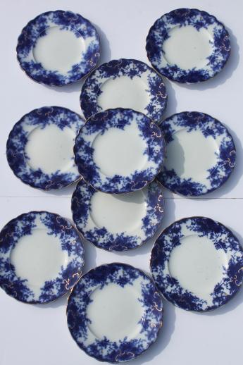 photo of antique flow blue china plates set of 10, unmarked English Staffordshire 1880s? #5