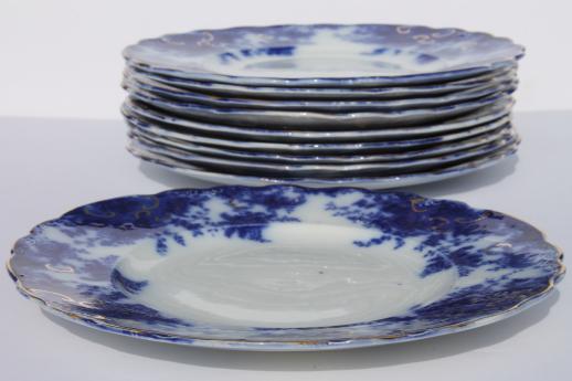 photo of antique flow blue china plates set of 10, unmarked English Staffordshire 1880s? #6