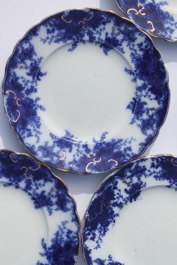 photo of antique flow blue china plates set of 10, unmarked English Staffordshire 1880s? #7