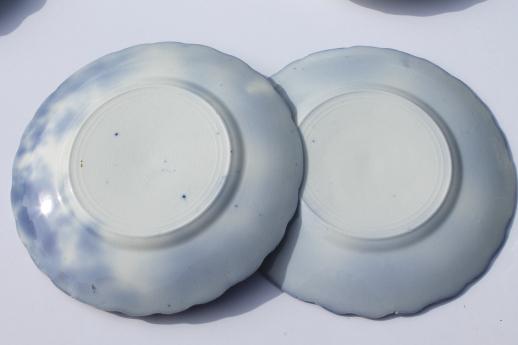 photo of antique flow blue china plates set of 10, unmarked English Staffordshire 1880s? #10