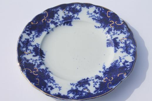 photo of antique flow blue china plates set of 10, unmarked English Staffordshire 1880s? #12