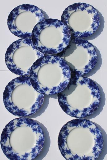 photo of antique flow blue china plates set of 10, unmarked English Staffordshire 1880s? #1