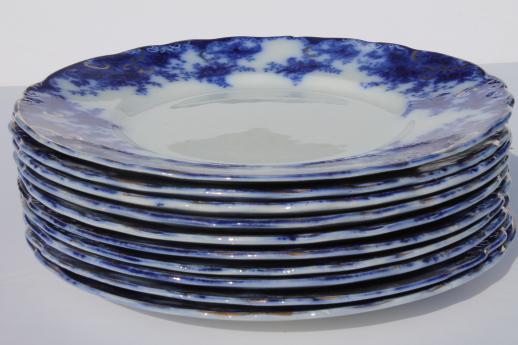 photo of antique flow blue china plates set of 10, unmarked English Staffordshire 1880s? #2