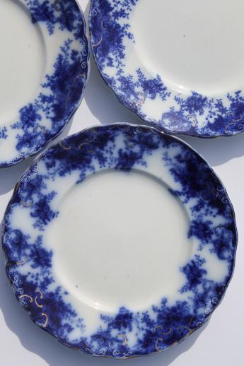 photo of antique flow blue china plates set of 10, unmarked English Staffordshire 1880s? #5