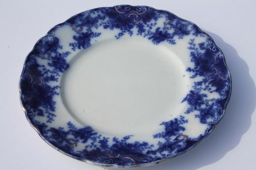 photo of antique flow blue china plates set of 10, unmarked English Staffordshire 1880s? #11